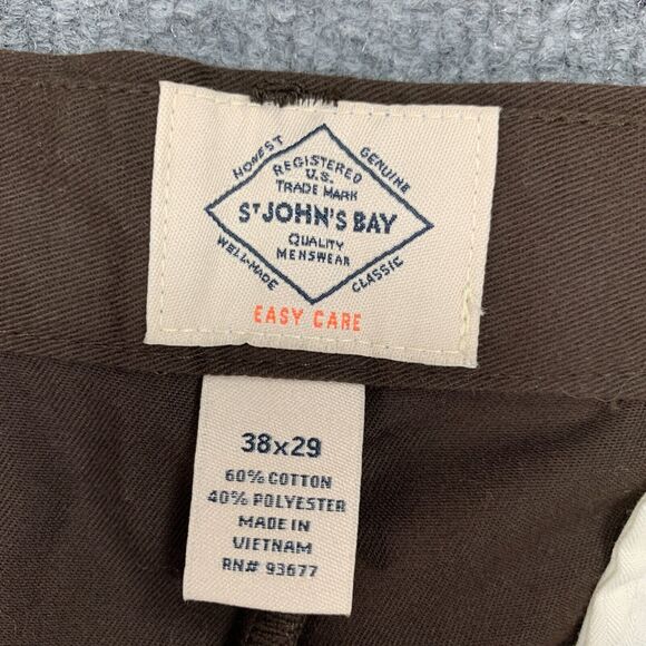 St Johns Bay Pleated Pant Mens 38 Brown Cotton Blend Classic Fit Easy Care Chino - Picture 5 of 13